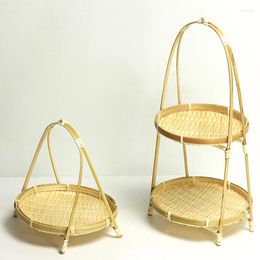 Plates AFBC Bamboo Weaving Straw Baskets Tier Rack Wicker Fruit Bread Storage Kitchen Decorate Round Plate Stand Container