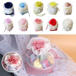 Gift Wrap 5pcs Rose Shape Flower Bag Multi-Color Optional Polyester Yarns Drawstring Bags Chinese Style Organza Chocolate