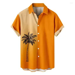 Men's Casual Shirts Hawaiian Beach Coconut Trees Print Short Sleeved Oversized Summer Seaside Holiday Single Breasted Clothing
