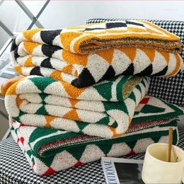 Blankets Korean Style Vintage Rhomboid Blanket Soft Half-side Velvet Thickened Nap Checkerboard Knitted Bed End