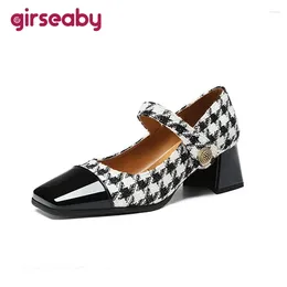 Dress Shoes Girseaby 2024 Brand Design Mary Janes Women Pumps Square Toe 6cm Thick Heel Buckle Big Size 43 44 45 46 47 48