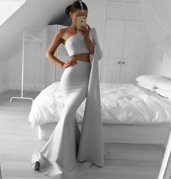 Formal Dresses Evening Wear Two Piece Mermaid Prom Gowns One Long Shoulder Custom Made Slim Party Celebrity Dress vestidos de fies9569519