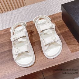 Luxury Designer hook & loop Sandals Womens Summer Flat 2024 New White Leather Versatile Sports Outdoor Fashion Roman One Line Buckle Womens Shoes sizes 35-42+Box