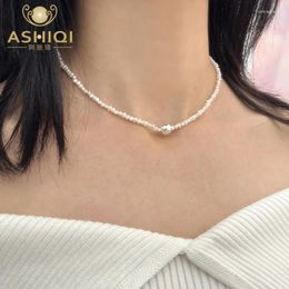 Pendants ASHIQI 925 Sterling Silver Natural Freshwater Pearl Necklace For Women Wedding Love Gift Fashion Glamour Jewellery
