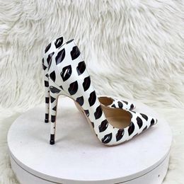 Dress Shoes Sexy Women's Stiletto Pumps For Woman Thin High Heels Pointed Toe Spring Printing Patent Leather Ladies Large Size