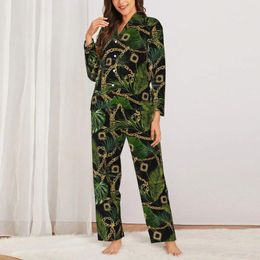 Home Clothing Baroque Print Pajamas Set Spring Tropical Palm Leaves Trendy Sleepwear Women Two Piece Casual Oversized Custom Nightwear