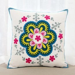 Pillow Embroidered Floral Throw Modern Minimalist Thickened Cotton Sofa Country Mediterranean Pillowcase Nordic