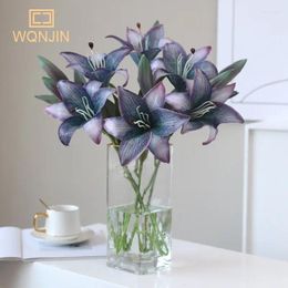 Decorative Flowers 1PC Retro Autumn 2-head Lily Artificial Flower Wedding Decoration Home Simulation