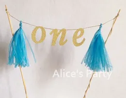 Party Supplies Handmade Kids 1st Birthday Cake Banner Gold One Two Blue Tassels Topper Bunting Decoration Baby Shower 1th Decor