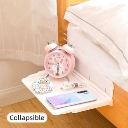 Hooks Wall-mounted Folding Bed Shelf Storage Board Retractable Rack Punch-Free Bathroom Bedside Hanging Shelves