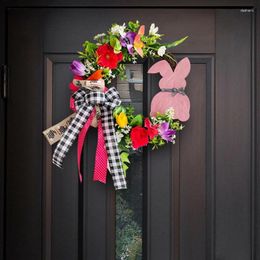 Decorative Flowers 67JE Eye-catching Easter Wreath Hanging Ornament For Home Front Door Garlands Party