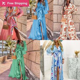 Designer Sexy Bikini Sets 2024 New Fashion Womens Micendy Full-Length Beach Cover Up Sexy Swimsuit Women Long Dress Belt Beachwear Loose Sleeve s Cover-Ups