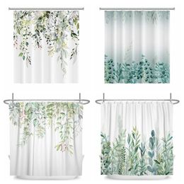 Green Plant Leaf Vines Flowers Shower Curtain Print Modern Nordic Minimalist Polyster Home Decor Bathroom Curtain with Hooks 240320