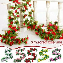 Decorative Flowers 240cm Simulated Rose Vines Plastic Fake Festival Green Flower Vine Party Plant Simulation Decoration E9g9