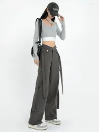 Women's Jeans Grey Sexy Straight Vintage Women Solid Colour Streetwear Chic Button High Waist Fashion Female Denim Wide Leg Pants LJ160