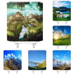 Shower Curtains Natural Landscape Misty Forest Waterfall Lake Scenery Bathroom Decor Waterproof Fabric Bath Curtain With Hooks