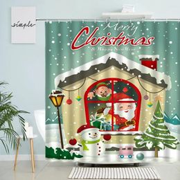 Shower Curtains Cartoon Merry Christmas Curtain Santa Claus Snowman Animal Fun Child Bathroom Decor With Hook Waterproof Polyester Screen