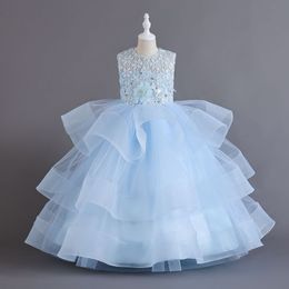 2024 Princess Ball Gown Flower Girls Dresses For Wedding Sexy New 3D Floral Lace Appliques Lanvender Brithday Party Kids Formal Wear Toddler Long Pageant Dress