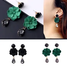 Dangle Earrings Women Fashion Enamel Flower Teardrop Crystal Wedding Jewelry