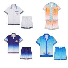 designer t shirt men shirts summer T-shirt and short hawaiian vacation tshirt suitt fashion flip collar beach mens Colourful shirt prin ting casual loose women suit tee