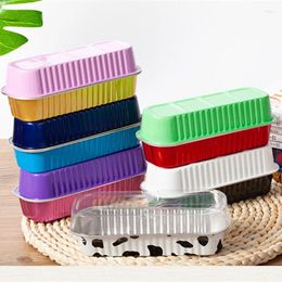 Disposable Cups Straws 50pcs Colourful Aluminium Foil Baking Cake Box 200ml Rectangular Small Tin Cup Cheese Dessert Bread Packaging With Lid