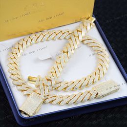 Design 15mm 20mm wide GRA Moissanite Chain Hip Hop Cuban Chain 925 Fine Jewellery Necklace Bracelet