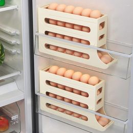 Kitchen Storage Refrigerator Automatic Scrolling Egg Rack Holder 2/4 Tiers Box Rolling Basket Containers Case Organiser