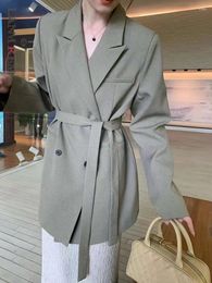 Women's Suits LANMREM Lace-up Gathered Waist Blazers For Women Solid Double Breasted Office Lady Fit Coats Fashion 2024 Spring 26D8889