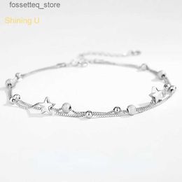 Anklets Shining U S925 Silver Star Anklet for Women Girls Simple Fine Jewellery Birtay Gift Summer L46