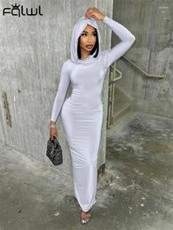 Casual Dresses Habbris Summer Sexy Solid Long Dress Club Outfits For Women 2024 Sleeve Slim Slit Bodycon Hooded Maxi