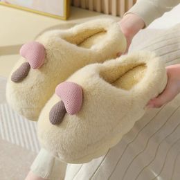 Slippers Women Winter Warm Indoor Fluffy Plush Home Cute Mushroom Cotton Couples Flat Cartoon Anti-slip Slides