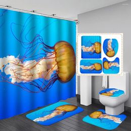 Shower Curtains Jellyfish Curtain Set Blue Ocean Deep Water Creature Sea Life Decoration