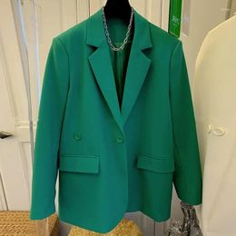 Women's Suits Women Spring Autumn Loose Blazers 2024 Korean Office Lady Fashion Green Suit Jackets Pure Colour Coats Feamle Tops