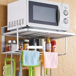 Kitchen Storage Microwave Oven Rack Stand 2-Layer Wall Holder Shelf Space Aluminium Frame Mounted Bracket