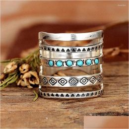 Cluster Rings Bohemia Stone Inlaid Ring Boho Aesthetic Turquoise Aztec Tribal Hippie Jewelry Accessories For Women Fl Finger Drop Del Dhivw