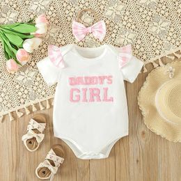 Clothing Sets Baby Girls Shorts Set Short Sleeve Letters Romper With Plaid And Hairband Summer Outfit