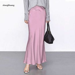 Light Acetic Acid Satin Fish Tail Skirt 2024 Summer New Womens Solid Colour Silk And Smooth Traceless Waist Long Half