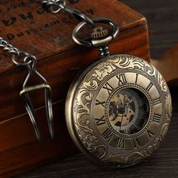 Pocket Watches Simple Double Sided Cover Mechanical Pocket Men Hollow Steampunk Skeleton Hand Wind Vintage Pocket Male Clock Waist L240402