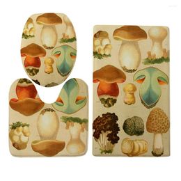 Bath Mats HX Mushroom Toilet Cover Set Funny Plant 3D Graphic Flannel Three-piece U-shaped Carpet Rug Drop