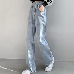 Women's Jeans Light Colored Wide Leg Denim Loose Fitting Straight High Waisted Draped Mop Pants Autumn Spring