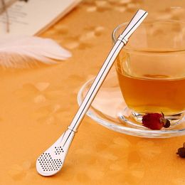 Tea Scoops Creative 304 Stainless Steel Beverage Straw Spoon Coffee Filter Stirring Scoop Multi-function Drinking Tableware