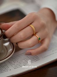 Mocha Donut Design S925 Sterling Silver Green العقيق Light Light Luxury Vried Dough Twists Ring French مجموعة مجموعة مجموعة فرنسية