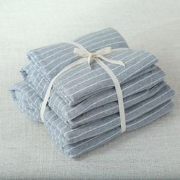 Bedding Sets 4pcs Cotton Elegant Grey Colour Bed Cover Set Stripe Bedsheets Jersey Knitted Fabric Simple For Men Boyfriend Soft