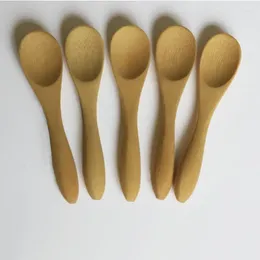 Spoons 9CM Mini Bamboo Dessert Spoon Baby Honey Ice Cream Eco-Friendly