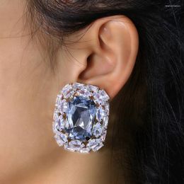 Backs Earrings Fashion Square Crystal Clip On Wedding For Women Vintage Bling Rhinestone No Piercing Jewellery