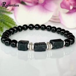 Strand Ruberthen Design 6mm Raw Black Tourmaline Energy Protection Bracelet Root Chakra Grounding Jewelry