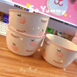 Bowls Bowl Home Honey Peach Rice Creative Fruit Net Red Cute Spoon Tableware Combination Ceramic Set