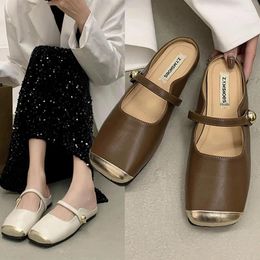 Slippers Comemore Half Female 2024 Spring Summer Korean Colour Combination Soft Bottom Low Heel Slipper Flat Casual Sandals