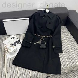 Basic & Casual Dresses designer New black trench coat with chain waist bag for early spring 2023 LCO6