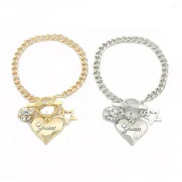 Charm Bracelets Love Heart Charms For Women Gold Silver Colour Bracelet&Bangle Jewellery Europe American Style Gift 2024